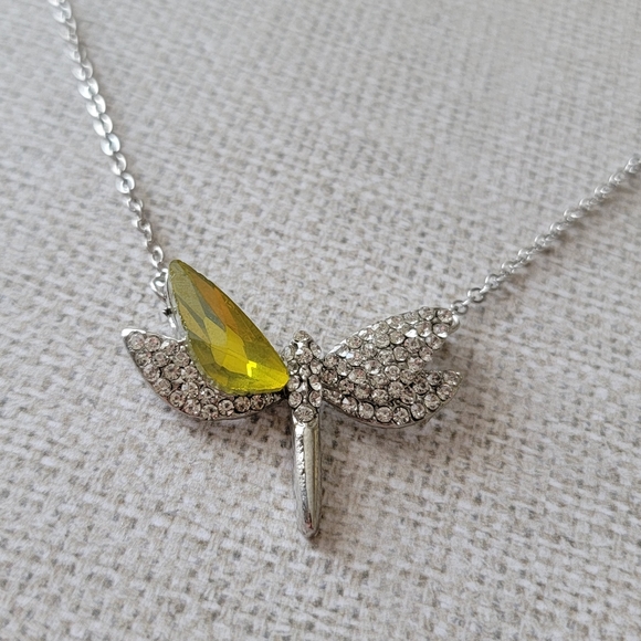 Dragonfly Necklace Rhinestone Pave Silver Tone - Picture 11 of 12